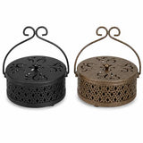 Kingrol 2 Pack Mosquito Coil Holders with Lids, Outdoor Metal Burners | Black and antique brass metal holders with lids to help contain ash for patio, garden, porch, camping, and outdoor tables
