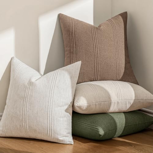 MIULEE Lumbar Striped Throw Pillow Covers 12x20 Coco Brown 2 Pack