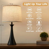 Touch Lamp for Living Room Bedroom, 21" Table Lamps Set of 2 with USB C+A Ports, Touch Bedside Lamps for Nightstand with 3 Way Dimmable, 2 LED Bulbs Included, Black