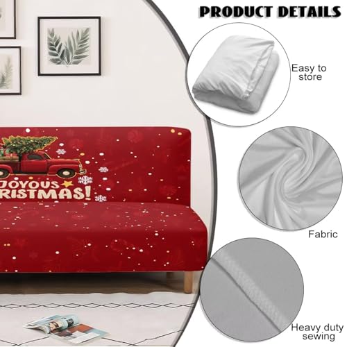 Christmas Truck Futon Slipcover Armless Futon Bed Sofa Cover Furniture Protector with Elastic Bottom, Soft and Washable Futon Covers for Sofa Bed