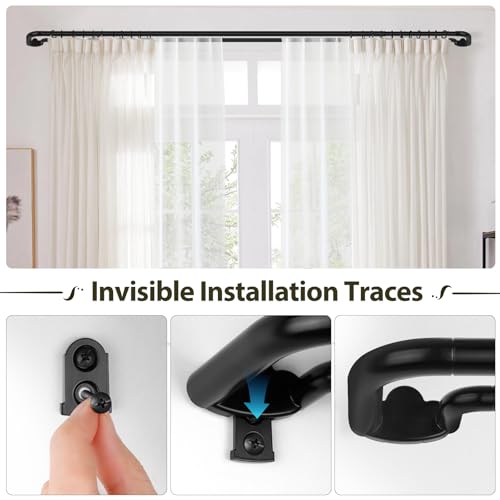 Double Curtain Rods 32 to 58 Inches, HOTOZON Blackout Double Curtain Rods for Windows 20 to 54 Inches (1.6-4.5 ft), 6/8 Inches Wrap Around Room Darkening Telescoping Drapery Rod, Black