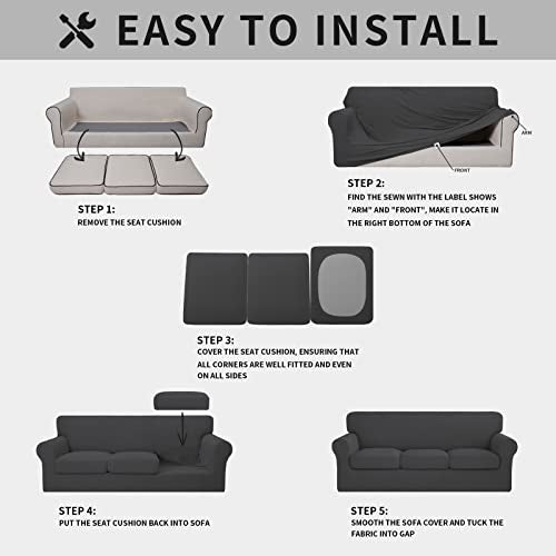 ISSUNTEX 4 Pieces High Stretch Thicken Couch Covers, Soft Sofa Slipcover for 3 Separate Cushion , Jacquard Fabric Elastic Furniture Protector for Dogs (Sofa, Dark Gray)