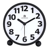 Lafocuse Metal Large 3D Numerals Easy to Read Analog Alarm Clock for Heavy Sleepers with Night Light and Snooze Function, Silent Black Bedside Clock for Bedroom Desk Shelf Table, 4 Inch