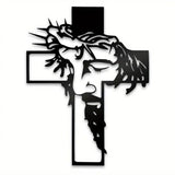 Black Jesus Wall Cross Decor Metal Crucifix Wall Hanging Wall Sculpture for Living Room Home Office Thankful Religious Gifts Grateful Blessed Christian Gifts for Women Special Mother's Day Gift Home Decor Entry Way(Size:12.59 * 9.84in)