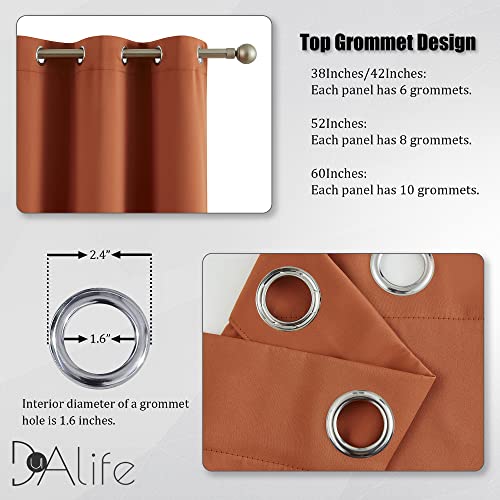 DUALIFE Rust Burnt Orange Blackout Bedroom Curtains 63 Inch Length Grommet Drapes Room Darkening Thermal Insulated (42 x 63 in, 2 Panels)