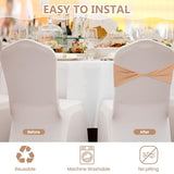 Kinlop 50 Pcs Spandex Chair Sashes Bows Chair Bands Slider Sashes for Covers Elastic Bands Ties Without Buckle Decorations for Wedding Party Events Ceremony Birthday(Nude)