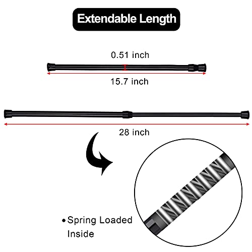 SIQUK 6 Pack Cupboard Bars Adjustable Spring Tension Rods Black Refrigerator Bar Extendable Rod for DIY Projects, 15.7 to 28 Inches