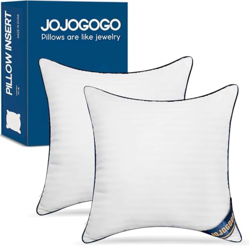 JOJOGOGO 24x24 Indoor Large Fluffy Throw Pillow Inserts Set of 2, 24 x 24 Synthetic Down Alternative Stuffing Square Pillow Inserts for Couch Bed Sofa and Living Room, Big Euro Decorative Pillows