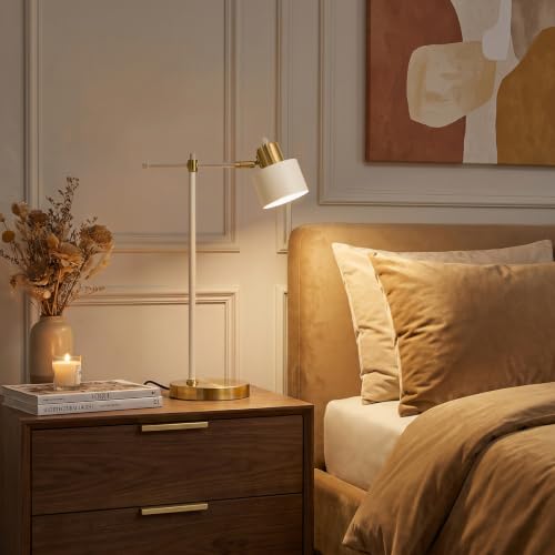 22.2" Modern Desk Lamp, Metal Table Lamp with LED Bulb, Adjustable Reading Lamps for Living Room, Mid Century Task Lamp for Home Office, Industrial Bedside Lamps, Cream and Gold