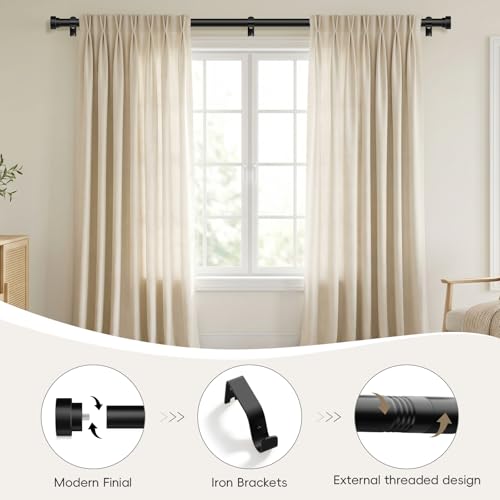 HEI!DEAR Black Adjustable Curtain Rods for Windows:48-84 Inch,1 Inch Heavy Duty Curtain Rod for Bedroom Living Room,Matte Black Iron Easy Install Modern Decorative Window Treatment Single Rods,30-84"
