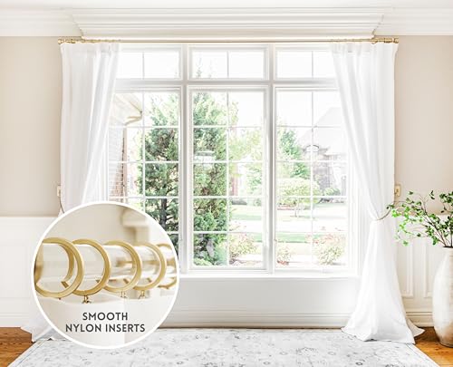 BlastHome® Luxury Curtain Rings – Premium Metal with Quiet, Smooth, Removable Nylon Inserts – Pinhooks and Clips Included – 1 1/2" Inside Diameter – 18 Rings for Two Standard Curtains – Brushed Gold