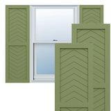 18"W x 42"H True Fit PVC Two Panel Chevron Modern Style Fixed Mount Shutters, Moss Green (Per Pair - Hardware Not Included)
