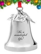 FKOG 2026 It's A Wonderful Life Christmas Bell Ornament, Silver Christmas Tree Bell and Sleigh Bell Ornament Decoration Gifts with Angel Wing Charm (It's a Wonderful Life Bell)