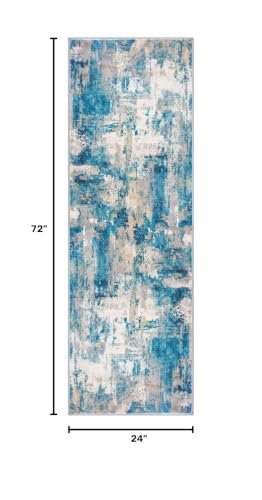 KOZYFLY Modern Runner Rug 2x6 Washable Turquoise/Beige/Grey/Yellow