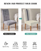 Savannan Chair Covers Set of 4, Modern Navy Blue White Stripe Removable Stretchable Parsons Chair Slipcovers Protector for Kitchen Dining Room Retro Linen Texture