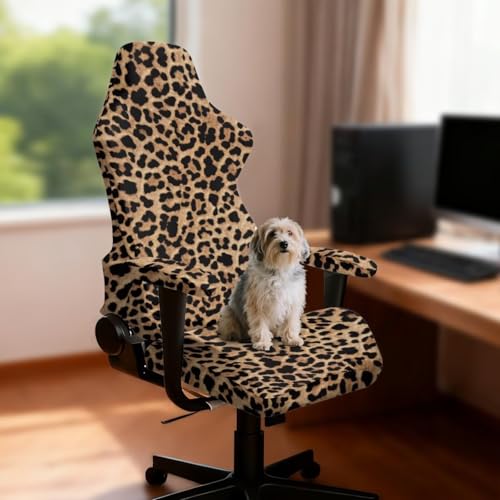 Leopard Print Gaming Chair Covers Cheetah Print Office Chair Covers Slipcovers with Armrest Cover for Gamer Room Decor 4pc/Set