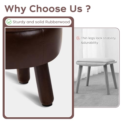 Small Foot Stool Ottoman, Round Pouf Foot Rest, Footstool, Faux Leather