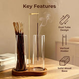 Incense Holder, Hang Upside Down Incense Sticks Burner Holder Storage with Glass Ash Catcher,Ideal Gift (Brown)