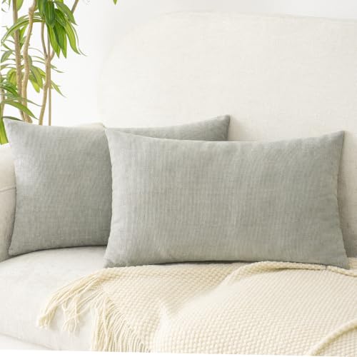 HWY 50 Decorative Chenille Throw Pillow Covers Light Gray 12x20 Inch