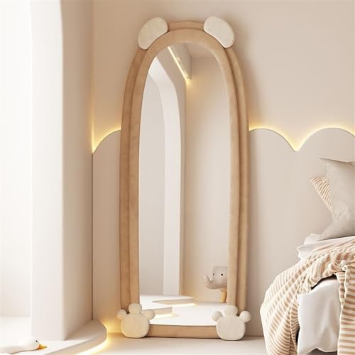 Decorative Full-Length Mirror, Floor, Bear Dressing, Clothing Store Fitting, Home Bedroom for Living Room(Beige)