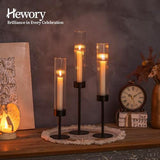 Hewory Black Hurricane Candle Holders: 12 PCS Tall Taper Candlestick Candle Holders Bulk for Candlesticks Candle Sticks Holder Decor for Table Centerpiece Wedding Party Christmas Decorations