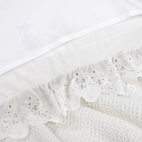 Lemfux Ruffle Pillow Case 18x18 Inch, Set of 2, Cotton Ruffle Euro Shams with Ruffles Rustic Farmhouse Lace Shabby Soft Breathable Bridal Pure White Euro Pillow Shams