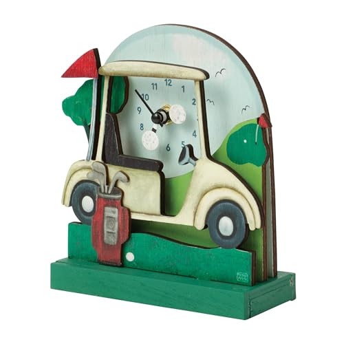 Enesco Allen Designs Golf Tee Time Battery-Operated Wooden Desk Clock, 5.9 Inch, Multicolor