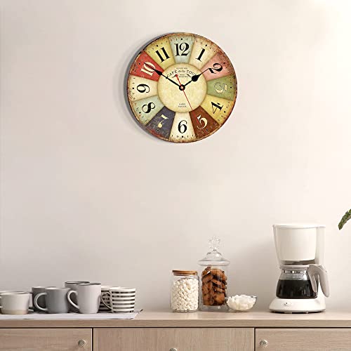 VIKMARI 8 Inch Silent Non-Ticking Wall Clock Arabic Numerals Retro Clocks Wooden Decorative Round Wall Clocks Battery Operated Indoor Wall Clocks Paris French Rustic Style Home Decor Wall Clock