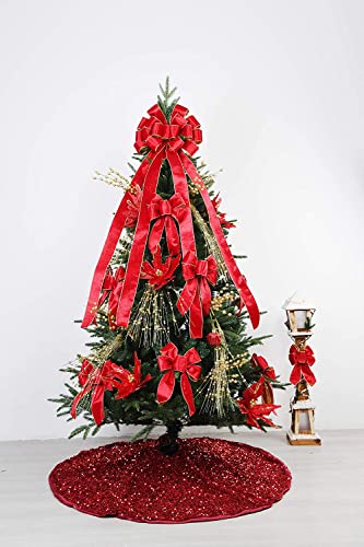 BUVANE Christmas Tree Topper,48x13 Inches Velvet Toppers Bow,Large Decorative Bows for Christmas Decoration (Red)
