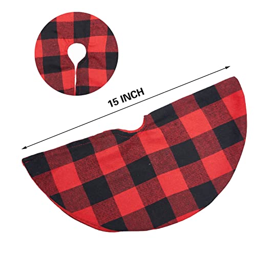 2 Pack Christmas Tree Skirt Decorations 15 Inch Mini Xmas Tree Skirt, Buffalo Plaid Tree Skirt for Family Christmas Party Holiday Decoration