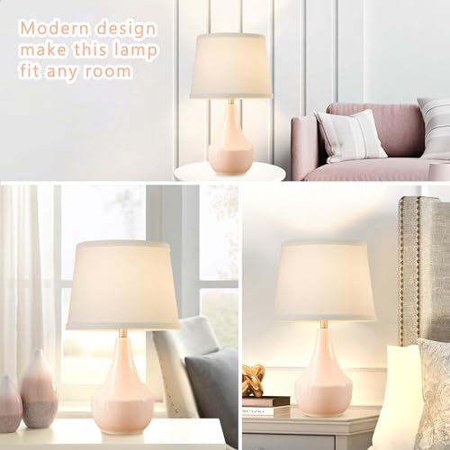 18" Table Lamp Set of 2, Ceramic Lamp Classic Beside Lamps Nightstand Lamp Modern Bedside Lamp for Living Room, Bedroom & Office Rocker Switch Pink-LED Bulbs Included