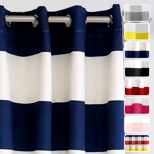 DriftAway Navy Striped Room Darkening Curtains Patriotic Horizontal Stripe Classic Grommet Drapes for Bedroom Living Room Thermal Insulated Panels for Boys Kids Holidays July 4th Labor Day