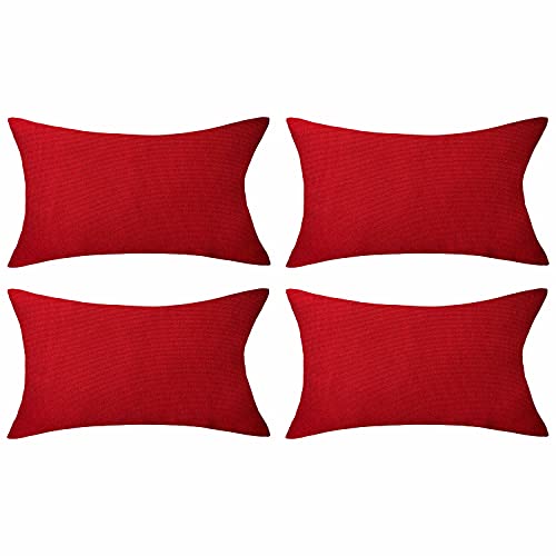Home Brilliant Red Outdoor Pillows Christmas Waterproof Linen Pillow Covers Farmhouse Rectangle Lumbar Throw Pillow for Living Room Balcony Patio Couch, Pack of 4, 12 inch x 20 inch (30 x 50 cm)