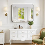 KOCUUY 30x36 Inch Rectangle Bathroom Mirror with Black Metal Frame,Modern Design of Wall Mounted Upgraded Shatterproof Glass, Rounded Corners for Bedroom, Living Room, Entryway