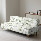 Green Leaves Futon Cover Stretch Armless Futon Couch Cushion Cover Washable Non-Slip Sofa Bed Slipcover with Elastic Bottom for Home Indoor Living Room Furniture Protector