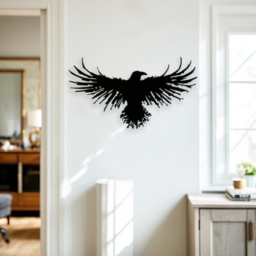 Yuzhuo Metal Viking Raven Wall Art Norse Mythology Crow Wall Decor with Gothic Metal Wall Sculpture Suitable for Living Room Bedroom Indoor Outdoor Garden Home