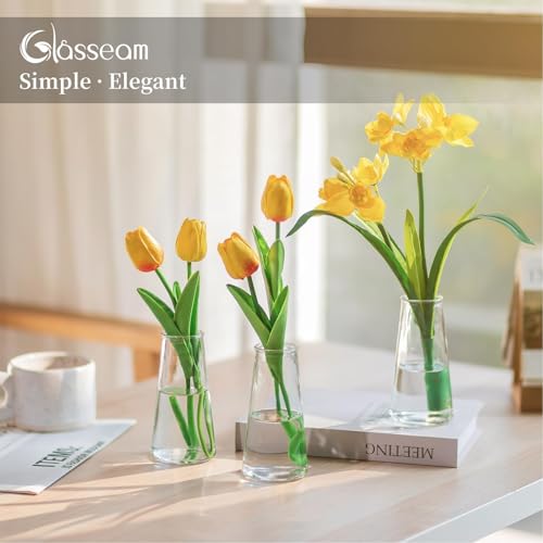 Glasseam Clear Flower Vases for Centerpieces: Modern Glass Vase Set of 12 for Wedding Party Centerpiece Home Table Decor 5.5In Small Bud Vases for Flowers Rose Tulip Stems