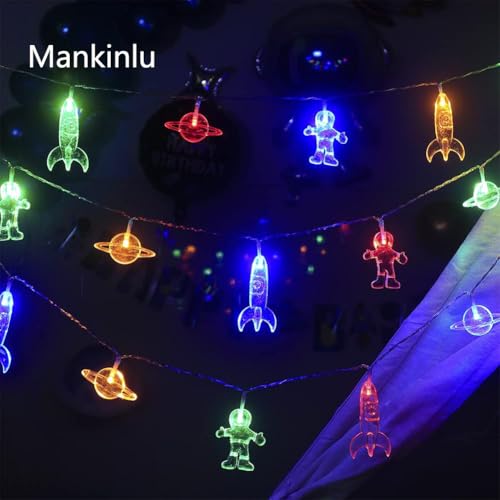 Children's Room LED String Lights with Remote 20 LED 11 FT 8 Modes Battery Operated Space String Lights with Rocket Spaceship Astronaut Pendants Holiday Party Lights for Kids Room Multicolor
