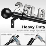 HeiDear 2 Pack Curtain Rods for Windows 30 to 45 Inches, 5/8" Matte Black Metal Curtain Rod, Adjustable Single Window Rods for Bedroom, Living Room, Kitchen, Office