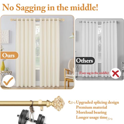 TONIAL Curtain Rod 32 to 58 Inch(2.6 to 4.8 ft), Splicing Adjustable 3/4 Single Rods for Windows 20 to 53 Inch(1.7 to 4.4 ft) Decorative Drapery Rod with Translucent Diamond Finial, Gold