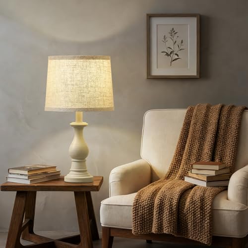 Vintage Table Lamp for Living Room Bedroom, 18.5" Farmhouse Bedside Lamps Nightstand Lamp Set of 2, Table Lamps with Oatmeal Linen Lamp Shades, 2 LED Bulbs Included