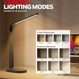 Honeywell HWT-H2 LED Desk Lamp for Home Office, CRI94 Full Spectrum Eye-Caring Light, Dimmable Table Lamp with USB-A & USB-C Charging Ports, Foldable Touch Control Reading Lamp, Black