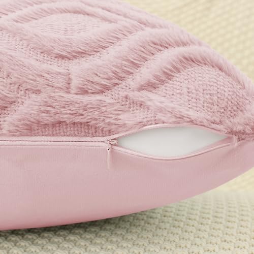 decorUhome Faux Fur Plush Light Pink Throw Pillow Covers 20x20 Set of 2