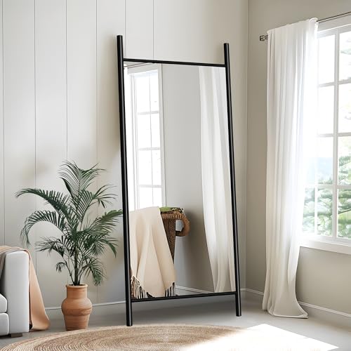 Solid Wood Ladder Rectangular Black Full-Length Mirror Large Floor Mirror for Wall Door Bedroom Bathroom Living Room with Aluminium Frame(71 * 31 * 2 inch)