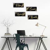 ONIZHITY 4 Pcs Black and Gold Bathroom Decor Black Gold Wall Decor Relax Soak Unwind Breathe Wooden Rustic Marble Style Bathroom Accessories for Bedroom Living Room Decor Kitchen(10X4)