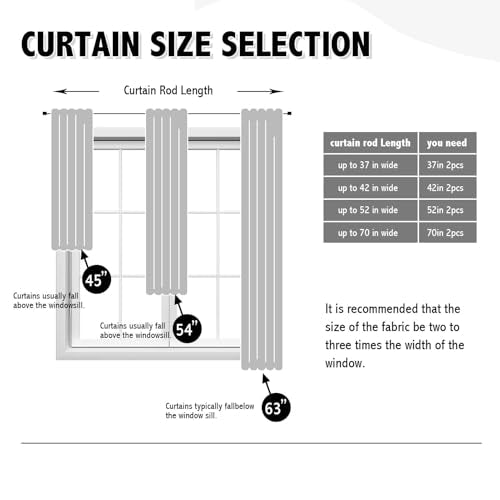 Anytime 100% Blackout Curtain 2 Panels Set,Thermal Insulated Window Drapes for Bedroom,Full Shading Panels (Greyish White,37W x 63L)