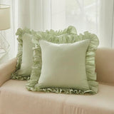 Lemfux Green Ruffle Throw Pillow Covers 20x20 Set of 2, Cotton Decorative Cushion Covers for Sofa, Couch, Bed, Shabby Chic Farmhouse Style, Coquette Home Decor