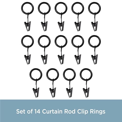 Kenney Petit Window Curtain Clip Rings, 14-Pack, Black