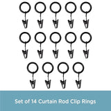 Kenney Petit Window Curtain Clip Rings, 14-Pack, Black