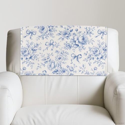 Talayituse Toile De Jouy Floral Bow Print Recliner Headrest Covers for Leather Recliner Universal Sofa Headrest Protector, 17 x 27 inch, Furniture Protectors for Loveseats Theater Seat, 3 Pack